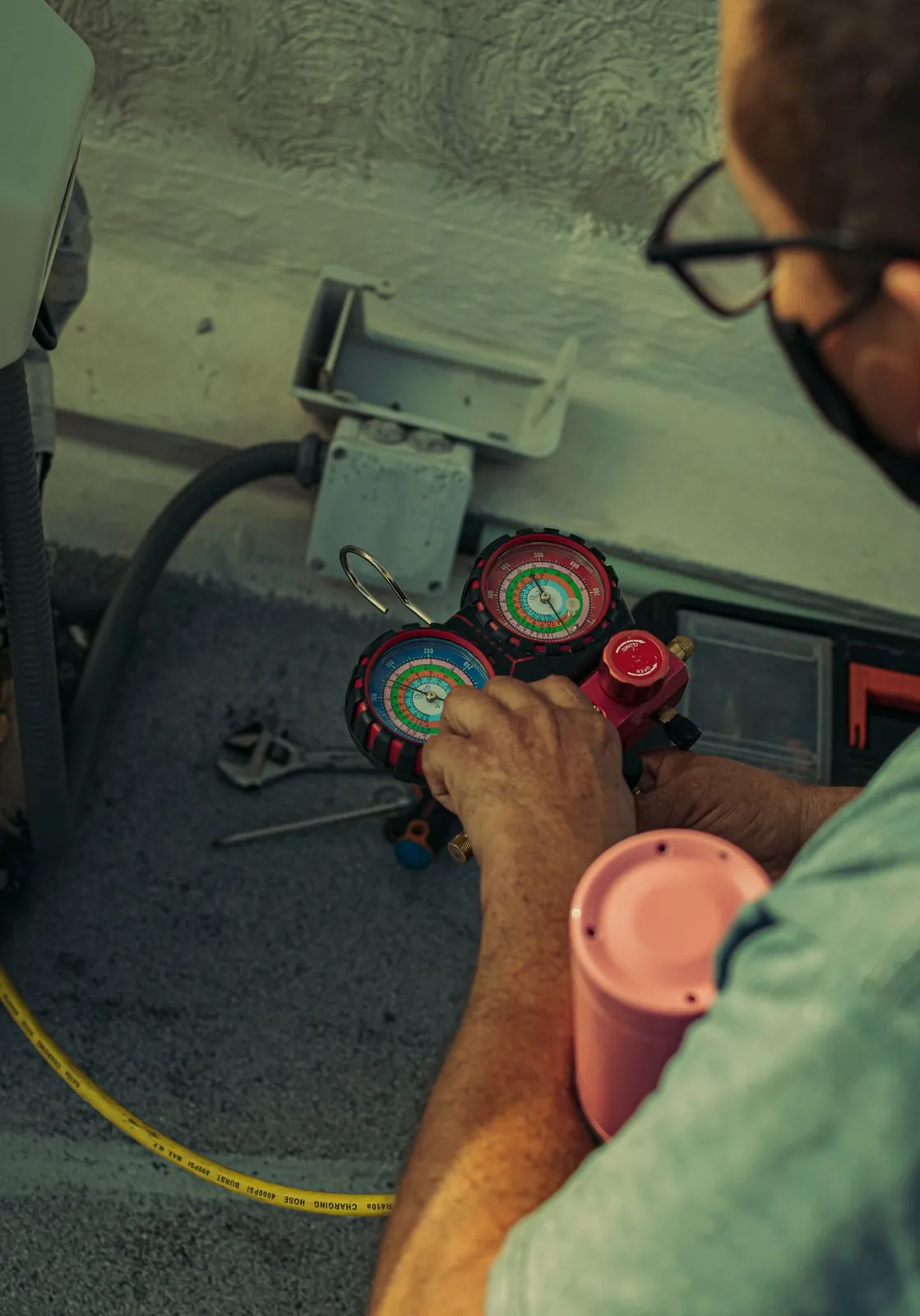 Technician diagnosing a residential furnace